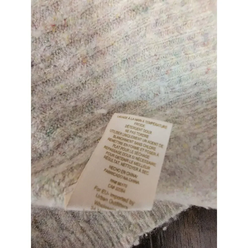Free People Knit Sweater Long Sleeves Fitted High Neck Ivory Multicolor Specks_10